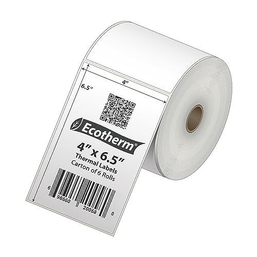 4" x 6.5" Thermal Labels | 6 Rolls | 2280 Labels | fits Zebra, Munbyn, Rollo, Godex, Arkscan, iDPRT, Offnova Thermal Label Printers and More | Blank White Adhesive Stickers by Ecotherm - size: 4 x 6.5 White - 2280 Labels