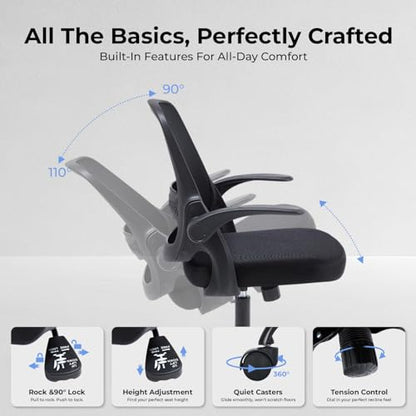 amseatec Mesh Office Chair, Ergonomic Home Office Chair with Flip-Up Arms (Pack of 2) - color: Black, size: Oversized (Pack of 2)