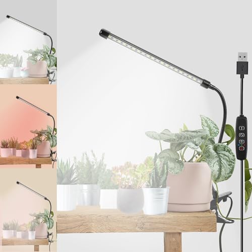 LED Grow Lights for Indoor Plants,6000K Clip Plant Light with White Red LED | Grow Light Strips for Seed Starting,9 Dimmable Levels,3 Lighting Mode,Auto ON Off with 3/9/12H Timer,Full Spectrum Plant Lamp - color: White, size: 1 Head