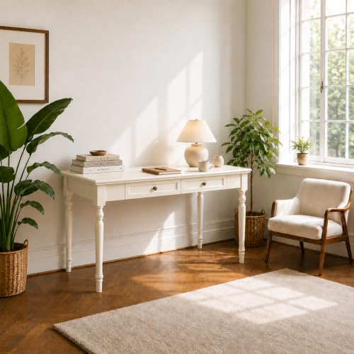White Writing Desks with Drawers, 47" French Country Style - color: White, size: Standard-47 inches
