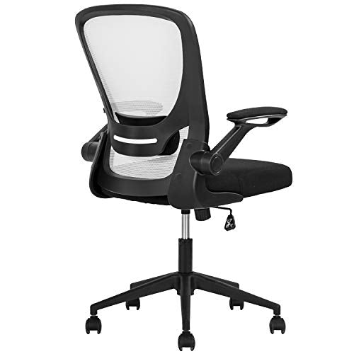 Office Chair Desk Computer Chair with Lumbar Support Flip-up Arms Swivel Rolling Executive Task Mesh Adjustable Ergonomic for Adults(White) - color: White