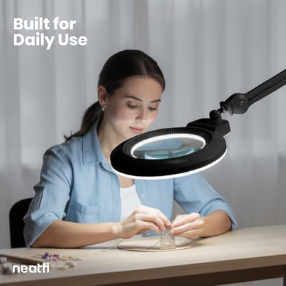 Neatfi XL Bifocal LED Magnifying Lamp, 7” Acrylic Lens, 2.25X/6X Magnification, 1,600 Lumens Dimmable | Hands-Free Close Work | Crafting, Jewelry & Reading (Black, 7-inch Lens, Non-CCT with Clamp) - color: Black, size: 7-inch Lens, Non-CCT with Clamp
