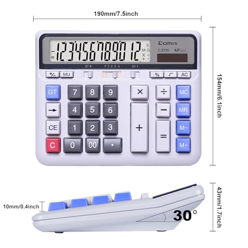 Comix Desktop Calculator, 12 Digits Large Button Desk Calculator, White