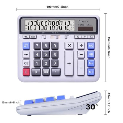 Comix Desktop Calculator, 12 Digits Large Button Desk Calculator, White