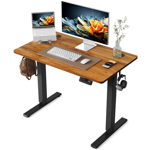 YIHAYO Electric Standing Desk, 40 x 24 Inches Stand Up Desk with Splice Board, Adjustable Height Desk, Computer Desk for Home Office, Black Frame/Rustic Brown Top - color: Black Frame/Rustic Brown Top, size: 40*24 Inch