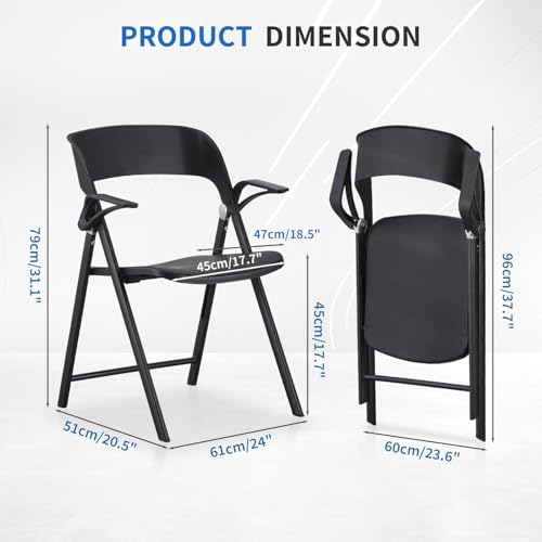 KAIHAOWIN 4 Pack Plastic Folding Chair with Armrest, Heavy Duty Foldable Chairs with Steel Frame Commercial Stackable Guest Chairs for Indoor and Outdoor-Black (Black) - color: Black X 4
