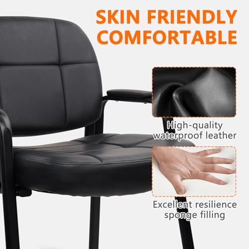 CLATINA Big Tall 400 lbs Waiting Room Chair with Padded Arms, Leather Office Guest Chairs No Wheels for Conference Reception Room and Elderly Home Desk Lobby Side Black, 2PK - color: Black, size: 2PK