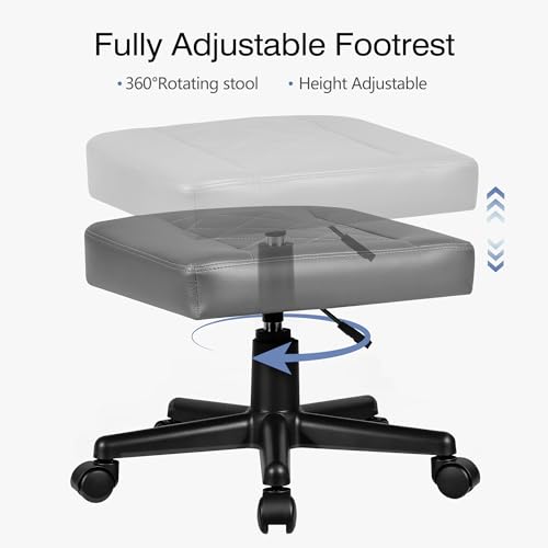 VECELO Under Desk Footrest, PU Ergonomic Foot Rest with Wheels, Comfort Padding, Height Adjustable for Relieving Leg Pain, Stiffness, and etc, Gray - color: Gray
