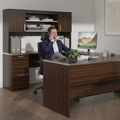 Bestar, Ridgeley Collection, 3-Piece Set Including a U-Shaped Desk with Hutch, a Lateral File Cabinet, and a Bookcase