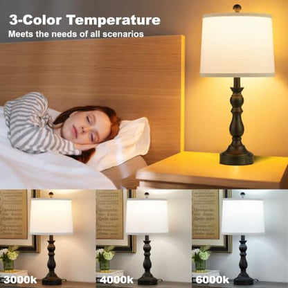 Black Table Lamps Set of 2, Black Lamps for Bedroom, USB C+A Ports - color: E.White, Black