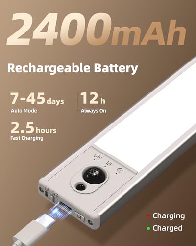 EZVALO Under Cabinet Lighting with Charging Station, Rechargeable Motion Sensor Light Indoor, Dimmable Closet Lights Wireless, 3000K, Motion Activated Under Counter Lights for Kitchen,Pantry(3 Pcs) - color: Warm White