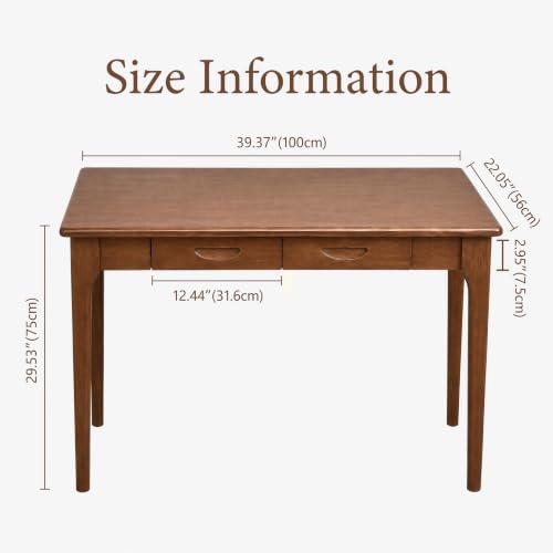 40" Solid Wood Desk with Drawers, Small Writing Desk & Wooden Computer Desk - size: 40inch