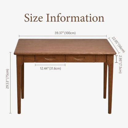 40" Solid Wood Desk with Drawers, Small Writing Desk & Wooden Computer Desk - size: 40inch