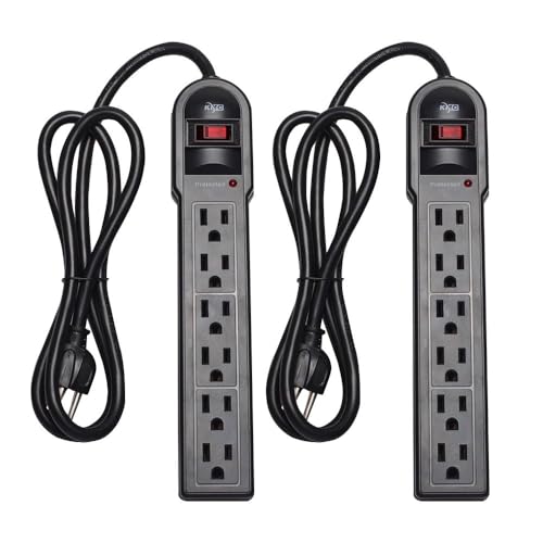 KMC 6-Outlet Surge Protector Power Strip 2-Pack, 900 Joules, 4-Foot Extension Cord, Overload Protection, Black - color: 2 pack black