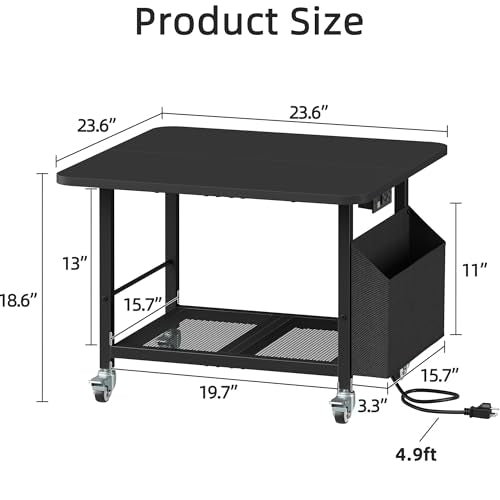 YAOHUOO 23.6" Large Printer Stand with Power Outlet,3D Printer Table,Black - color: Black