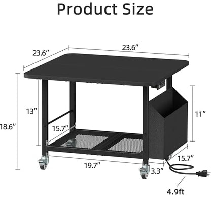 YAOHUOO 23.6" Large Printer Stand with Power Outlet,3D Printer Table,Black - color: Black