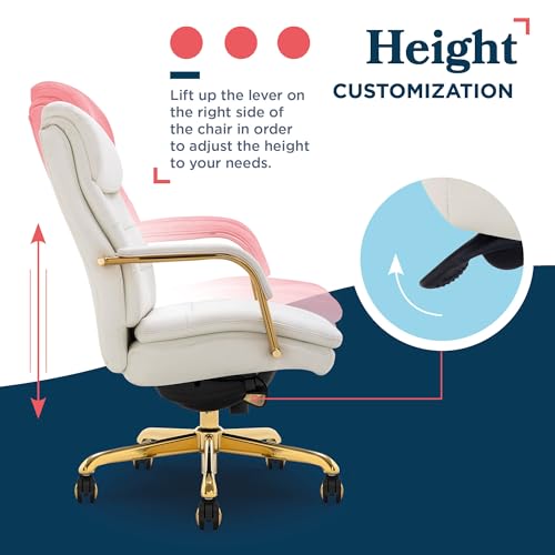 La-Z-Boy Sonata Ergonomic Bonded Leather Swivel Executive Chair, White and Gold (CCHR10014A) - color: Beige
