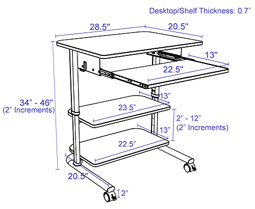 Stand Up Desk Store Adjustable Height Mobile Laptop Workstation with Retractable Keyboard Tray (Black Frame/Black Top, 29” Wide)