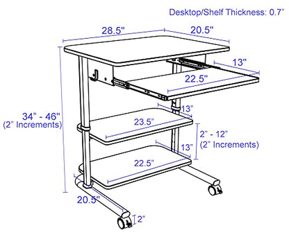 Stand Up Desk Store Adjustable Height Mobile Laptop Workstation with Retractable Keyboard Tray (Black Frame/Black Top, 29” Wide)