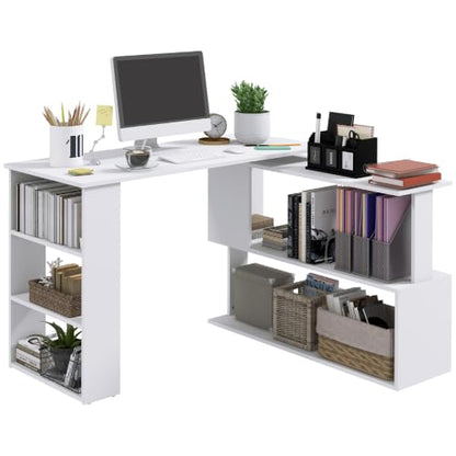 HOMCOM 47 Inch L Shaped Desk, Home Office Table, 360 Degree Rotating, White - color: White