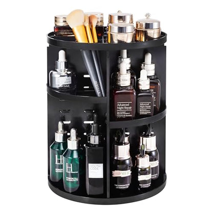 seinlife 360 Rotating Makeup Organizer,DIY Adjustable Spinning Holder,Foldable Cosmetic Storage Display box,Large Capacity Make up Caddy Shelf,Fits Countertop Vanity and Bathroom (BLACK) - color: BLACK