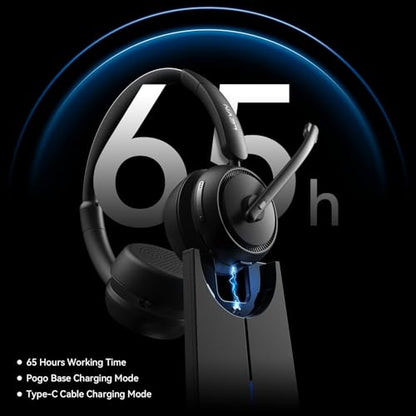 LEVN Wireless Headset with Mic for Work, Bluetooth Headset with Microphone (Noise Cancelling), 65 Hrs Working Time 2.4G Wireless Headphones with Mic for Work/Call Center/PC/Computer/Laptop/Teams/Zoom
