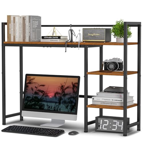 Snughome Desk Shelf, 38.6" Desktop Organizer Shelf, Desk Hutch for Computer Monitor, 4 Tier Desk Display Rack, Wood Desktop Bookshelf Storage Rack for Home Office Dorm, Rustic Brown - color: Rustic Brown, size: 38.6"