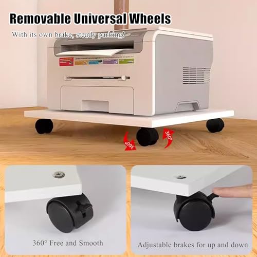 Rolling Under Desk Printer Stand, Movable Printer Shelf with 4 Lockable Wheels,CPU Holder Scanner Copier Stand Plant Tray for Office Home (23.2x17.3x2.6in, White) - size: 23.2x17.3x2.6in