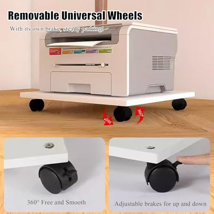 Rolling Under Desk Printer Stand, Movable Printer Shelf with 4 Lockable Wheels,CPU Holder Scanner Copier Stand Plant Tray for Office Home (23.2x17.3x2.6in, White) - size: 23.2x17.3x2.6in