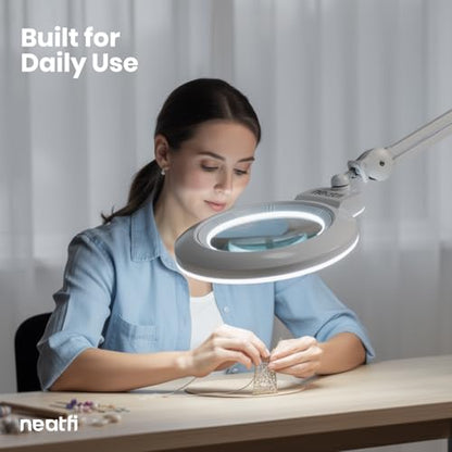 Neatfi XL Bifocal LED Magnifying Lamp, 7” Acrylic Lens, 2.25X/6X Magnification, 1,600 Lumens Dimmable | Hands-Free Close Work | Crafting, Jewelry & Reading (White, 7-inch Lens, Non-CCT with Clamp) - color: White, size: 7-inch Lens, Non-CCT with Clamp