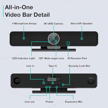 Video Conferencing System Camera - Ultra 4K Pro | Zoom Certificated, Audio and Video Conference Room Camera, Arrays & Stereo Speakers, Without Additional Microphone