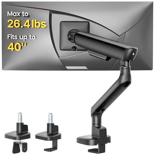 monTEK Mechanical Spring Single Monitor Arm for 27 32 34 40in Screens - color: Black, size: without USB