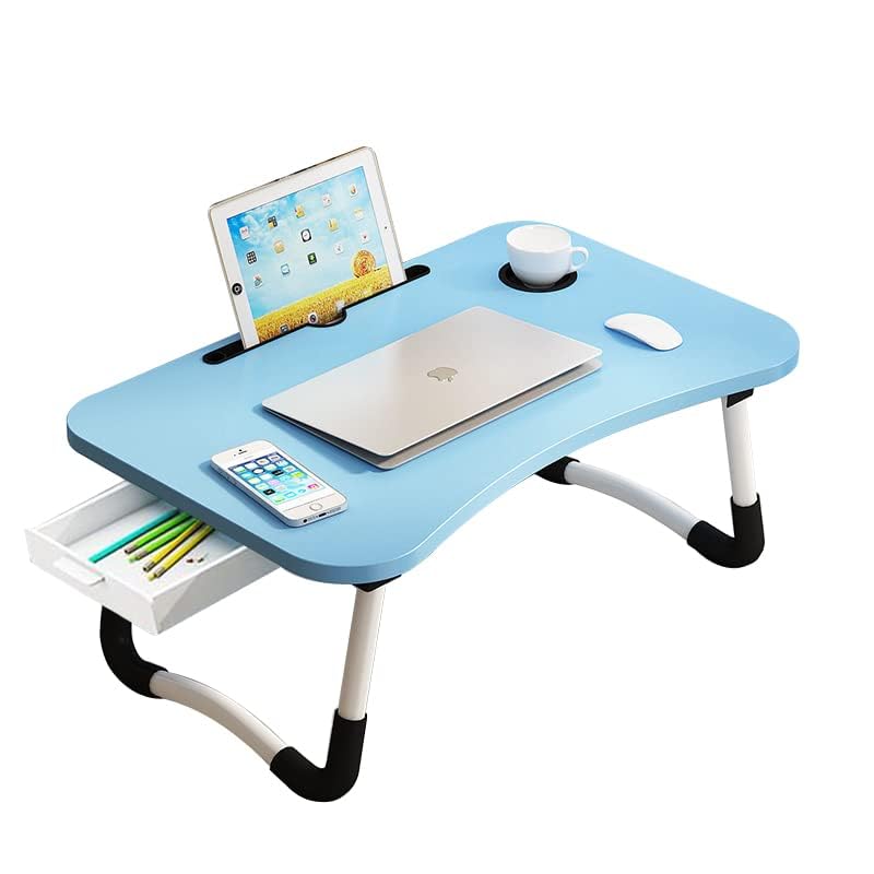 Lap Desk with Storage Drawer, Cup and Tablet Holder, Bed Tray Table, Foldable Laptop Desk, Laptop Stand for Working, Writing, Gaming and Drawing (23.6", Blue) - color: Blue