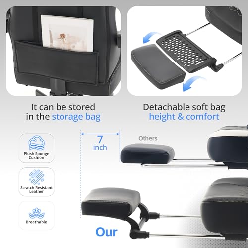 Desk Computer Gaming Chair - Ergonomic Game Office Chair with Extended Footrest and Massage Lumbar Support, Home Gamer Video Game Chairs with Spring Cushion for Adults (Pro Black Leather) - color: Pro Black Leather
