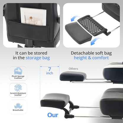 Desk Computer Gaming Chair - Ergonomic Game Office Chair with Extended Footrest and Massage Lumbar Support, Home Gamer Video Game Chairs with Spring Cushion for Adults (Pro Black Leather) - color: Pro Black Leather