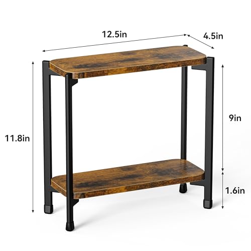 pickpiff 2 Tier Spice Rack Organizer for Kitchen Countertop, Wood and Metal Seasoning Shelf, Space-Saving Spice Organizer for Kitchen Counter, Coffee Bar and Dining Table, Brown