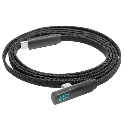 BoxWave Cable Compatible with Logitech Spotlight Presentation Remote - PowerDisplay PD Right Angle Cable (4ft) - USB-C to USB-C (100W), LED Wattage Info Extra Long Braided Nylon - Jet Black