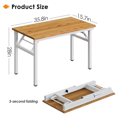 Need Small Folding Computer Desk, 35.8 Inch Writing Table, Teak & White - color: Teak & White, size: 35.8 inches