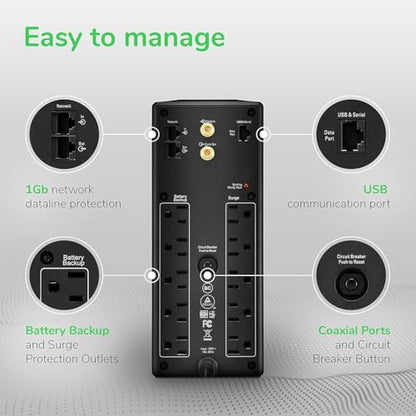 APC UPS 1500VA/900W Battery Backup for PCs, Office Electronics, BX1500M | Back-UPS Pro UPS for home offices. 10 outlets, LCD, AVR, surge protection, 68-min runtime (@100W) for PCs & workstations