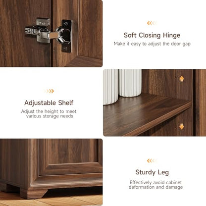 ONBRILL 60" Buffet Cabinet with Storage, 4 Doors & Adjustable Shelves Brown - color: Brown