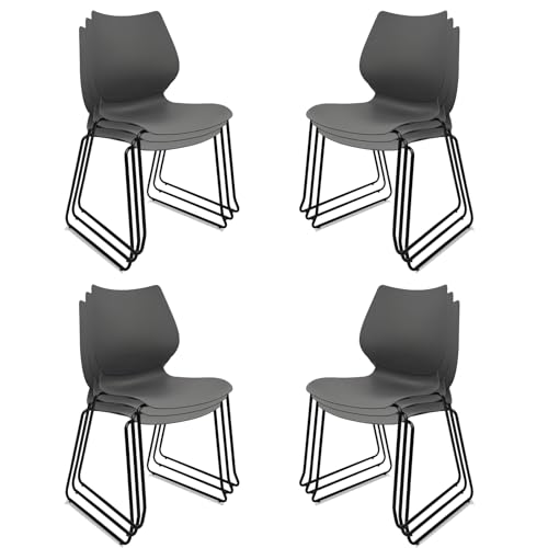 KLASIKA Stacking Waiting Room Chairs, Stacked Plastic Office Chair with Ergonomic Lumbar Support and Metal Legs for Conference School Church Guest Reception Set of 12, Grey - color: Lris_grey, size: 12 Pack