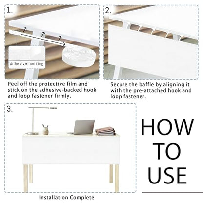 60" Under Desk Privacy Panel White Self-Adhesive Modesty Panel 600D Heavy Duty Desk Skirt Privacy Divider for Office Home or Standing Workstation Concealer Shield - size: White - 60"W
