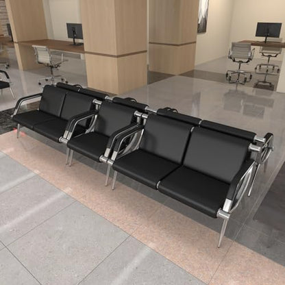 Kinsuite 2-Seat Office Reception Waiting Room Chairs - Guest & Reception Chairs for Salon Barber Bench Airport Bank Hall Visitor Guest Black PU Leather 2 Seat Sofa - size: 2-seat