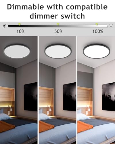 hepside 1PACK Flush Mount LED Ceiling Light Fixture Black, 12Inch 28W, Dimmable 3000K-4500K-6000K Ceiling Lamp 3200LM Low Profile Ceiling Light for Kitchen Bedroom Hallway - color: Black, size: 12Inch-1pack