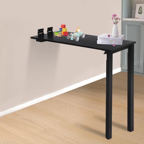 Wall Mounted Folding Table with Legs, 29.52 X 15.75 X 29.13inch Fold down Desk for Small Spaces, Multi-functional Floating Table for Kitchen Dining Room Bedroom Office, 132LB Load Capacity (Black) - color: Black