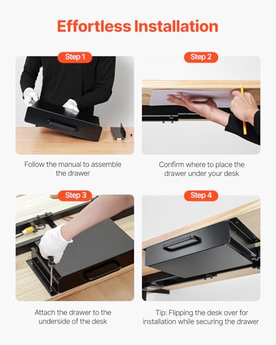 VEVOR Under Desk Drawer Slide Out, 13 inch Attachable Desk Drawer for Sit Stand Workstation, Hidden Under Counter Drawers for office Home, Black - size: 13inch