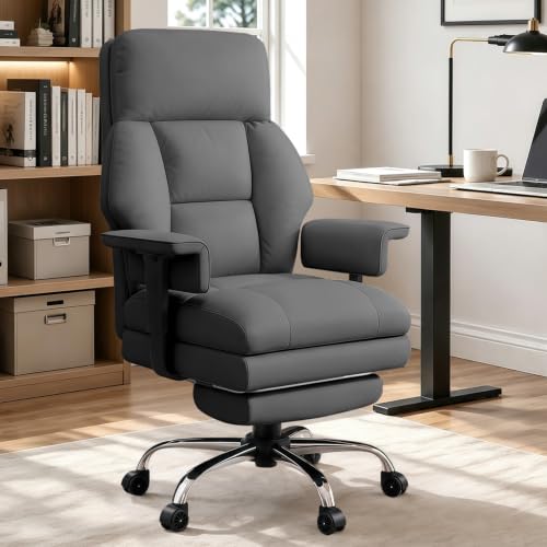 Office Chair Comfortable Executive Desk Chair with Foot Rest, Adjustable Height Home Computer Chair High Back Gaming Chair Leather Swivel Rolling Work Chairs, Gray - color: Dark Gray