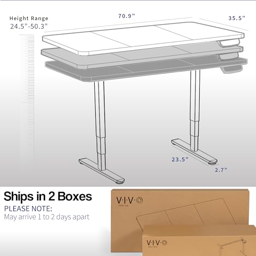 VIVO Black 71 x 36 in Standing Desk, DESK-KIT-2W7B-36 - color: Black Top / White Frame, size: 71 x 36