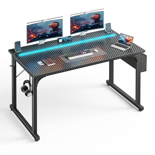 DurayLoly 48" Gaming Desk with Waterproof LED Lights for Bedroom,Black - color: Black, size: 48 IN