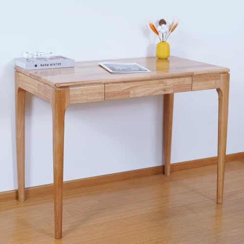 Solid Wood Desk,Study Home Office Desks,Computer Desk for Small Spaces | Easy to Assemble,Student PC Desk for Work,Gaming,Bedroom,Wood Color, 40inch 1Drawer - color: Wood Color, size: 40inch